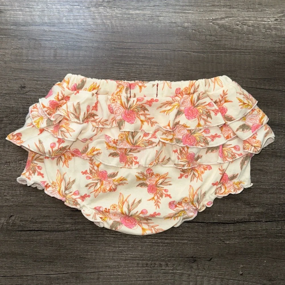 MILKBARN Organic Cotton Floral Ruffle Bloomers‎ Baby Girl 6-12M Diaper Cover